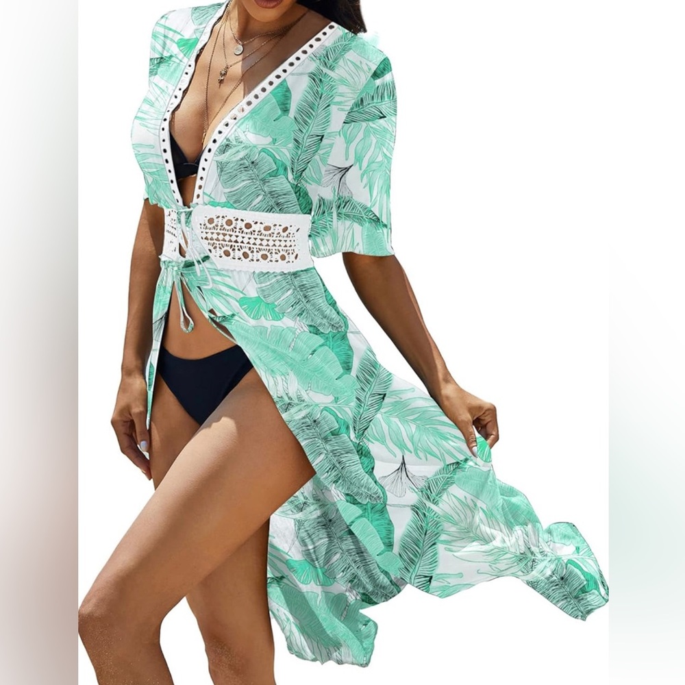 Women's Tropical Boho Swimwear Cover Up Long Flowy Beachwear (NEW WITH TAGS)